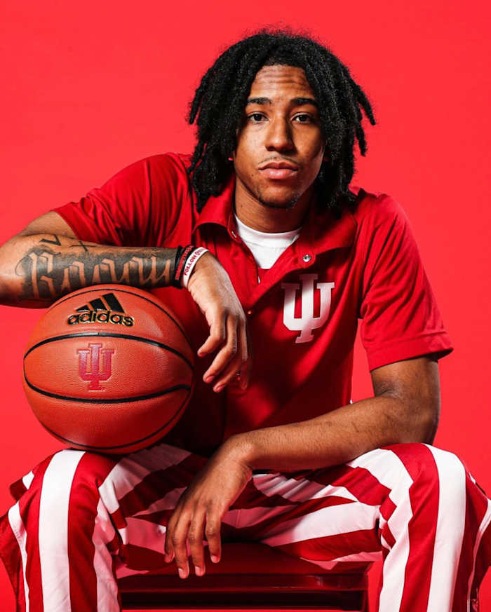 Five-star point guard Boogie Fland pictured in the cream and crimson during his official visit to Indiana from June 13-15.